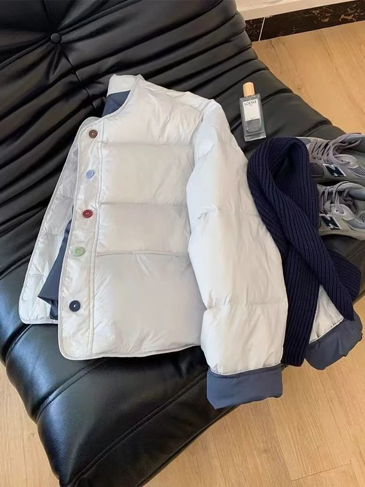 【送围巾】2025冬季新款短款女小个子小清新彩色扣减龄面包服外套