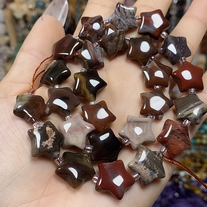 玛瑙/玉髓未镶嵌珠宝半成品天然木化石五角星卡15mm