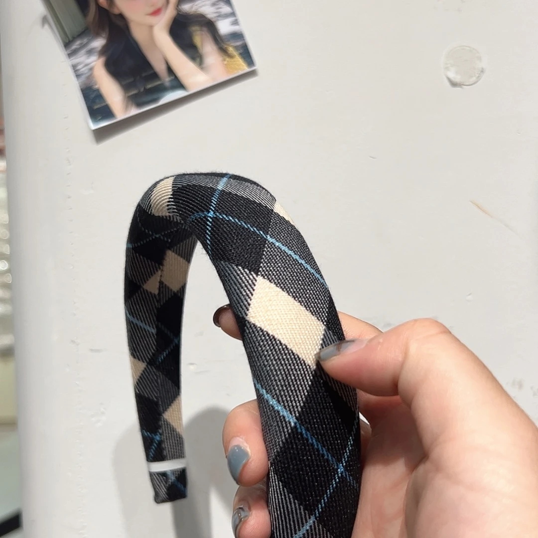 布艺非金属蓝色格子发箍