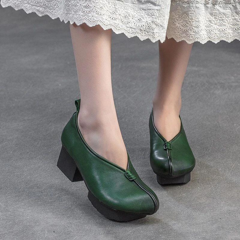 原创民族风手工厚底单鞋2025春夏新款小众设计感复古粗跟浅口女鞋