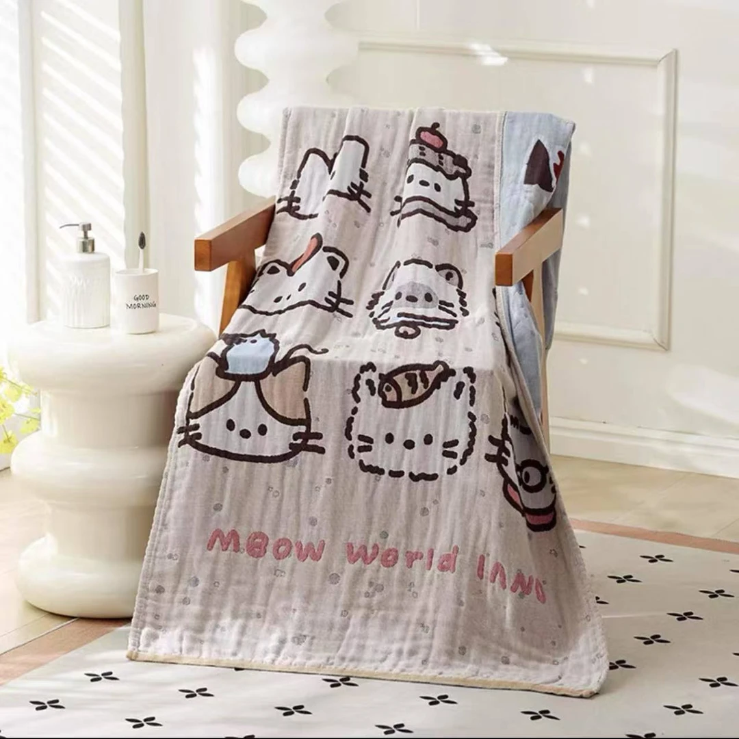 Z909 新款棉质纱布浴巾可爱卡点点猫80*160cm