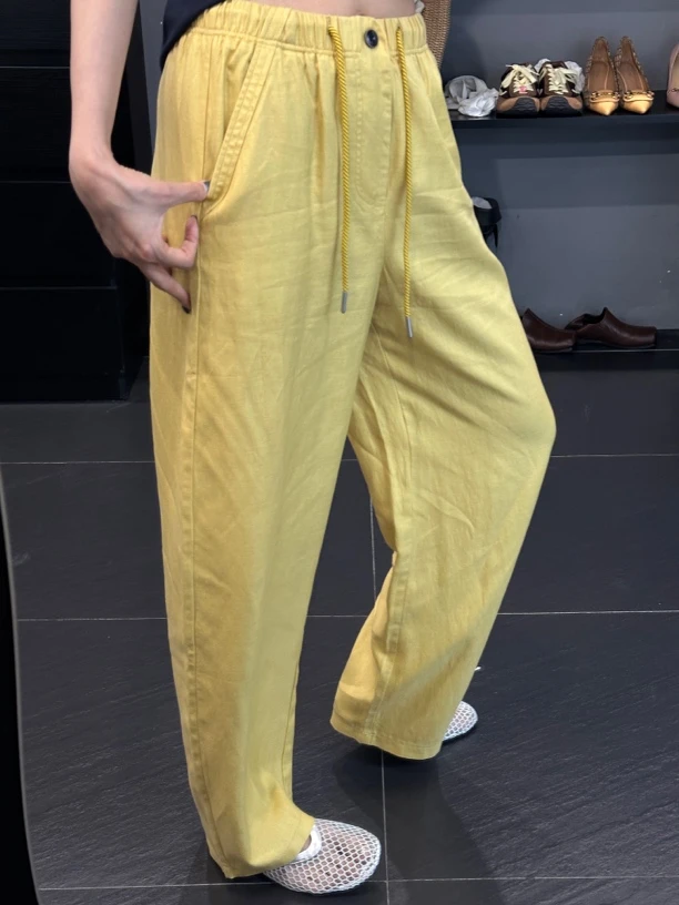 慵懒风阔腿裤休闲裤抽绳松紧薄款