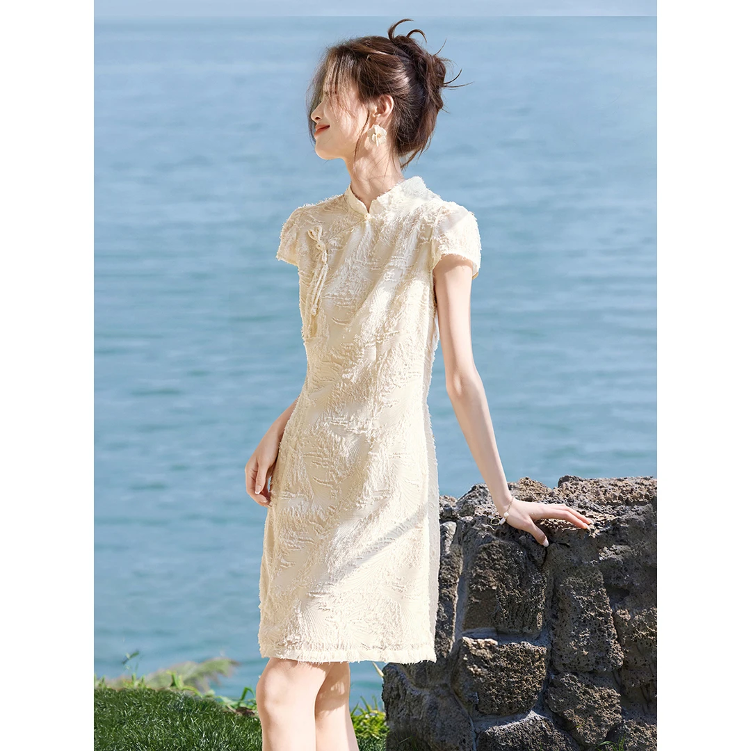 沫晗依美【若如初见】25夏新款新中式国风流苏立领旗袍连衣裙4003