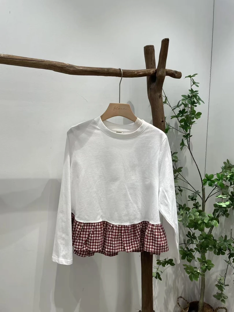 【奈野喜】韩国正品代购/bloom下摆格子T恤【NO退NO换】