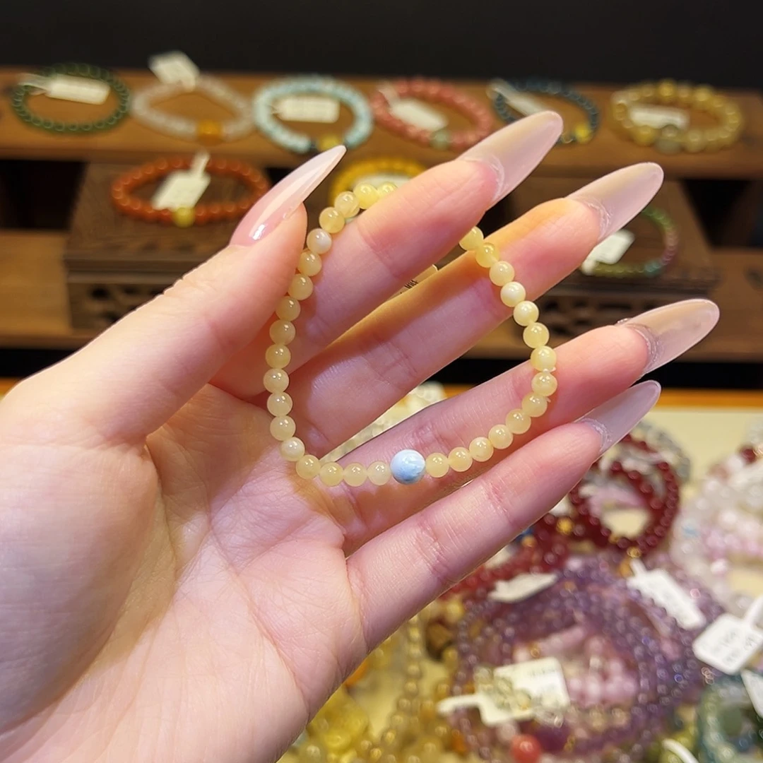 烟晶手链银S925镶嵌蜜蜡860