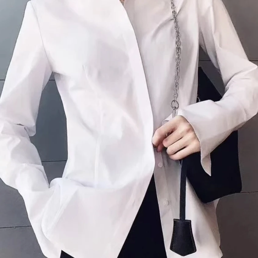 阿玛施AMASS轻职场通勤基础款休闲百搭衬衣长袖纯色衬衫女5300614