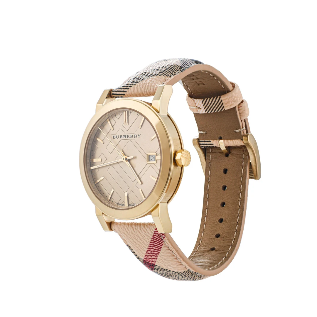 【交个朋友专属】Burberry博柏利金色皮革情侣同款表38表盘BU9026