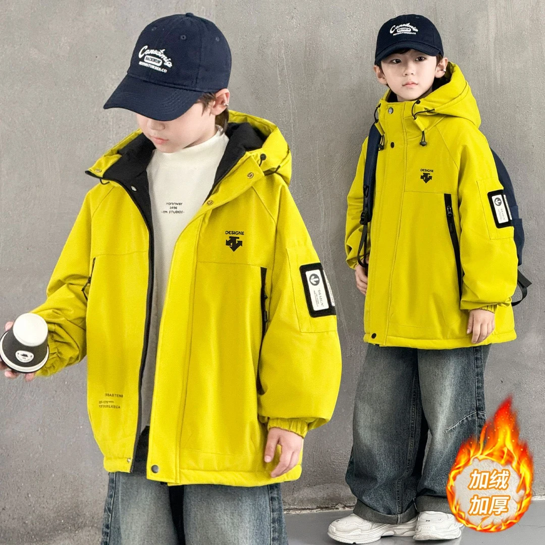 男童冬装加绒加厚兔毛派克服2025新款大儿童装棉服外套男孩冬季潮