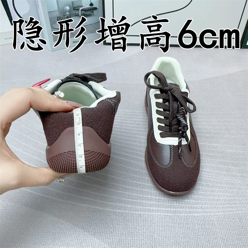小个子内增高6cm德训鞋女2025秋季新款系带复古阿甘鞋休闲运动鞋