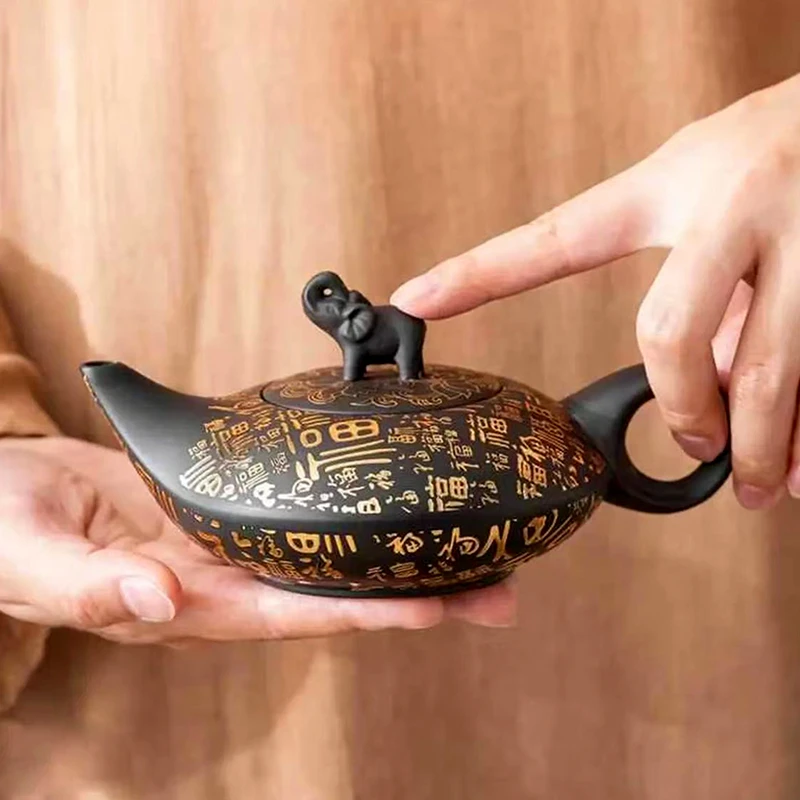 遇热变色紫砂壶家用礼品壶高档百福创意仿古壶大象壶纽手工紫砂壶