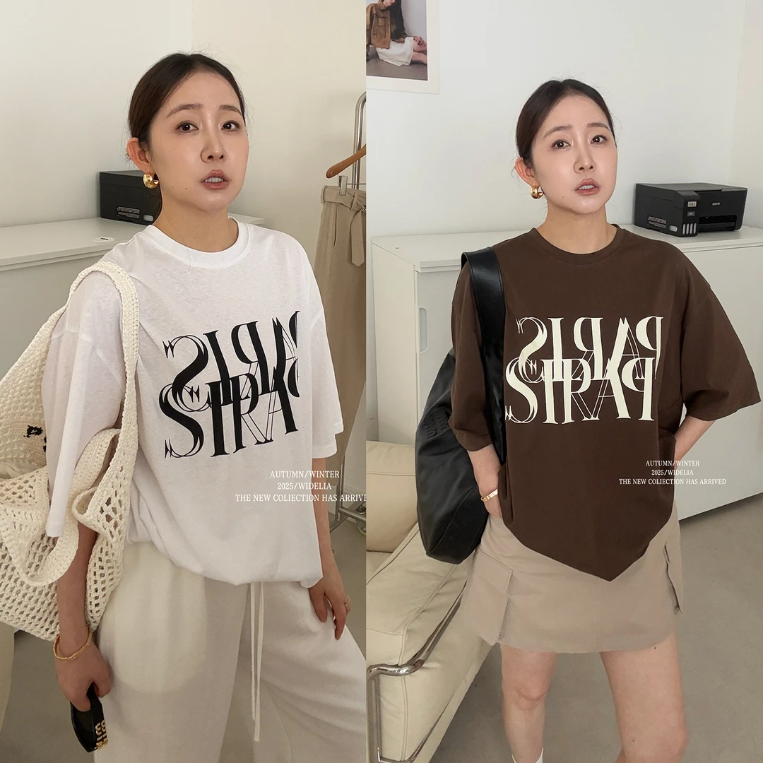 widelia陈姬儿夏季美式英文字母大版T恤女宽松圆领短袖上衣7300