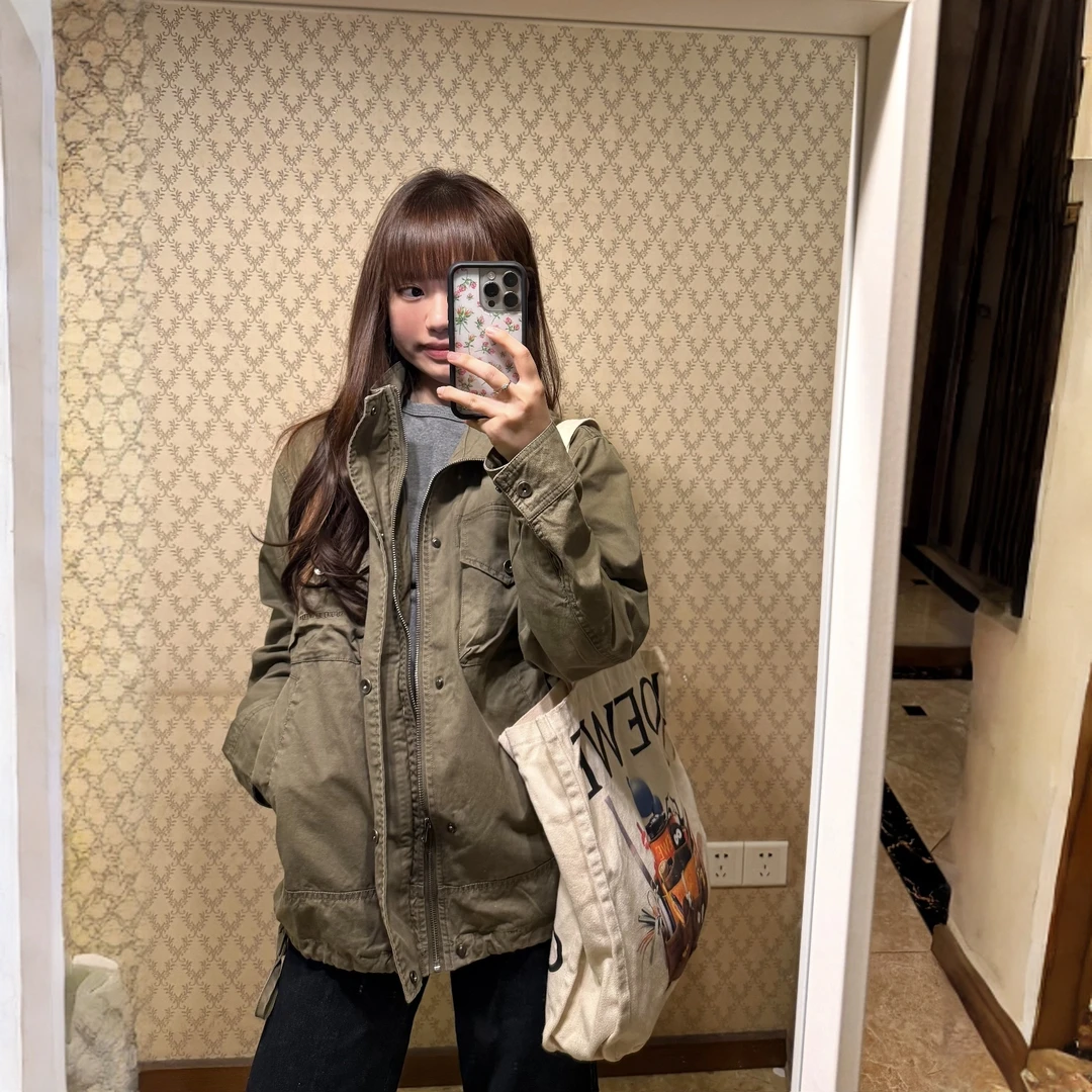 美式复古工装外套立领外套宽松休闲ins夹克男女秋冬保暖夹克外套