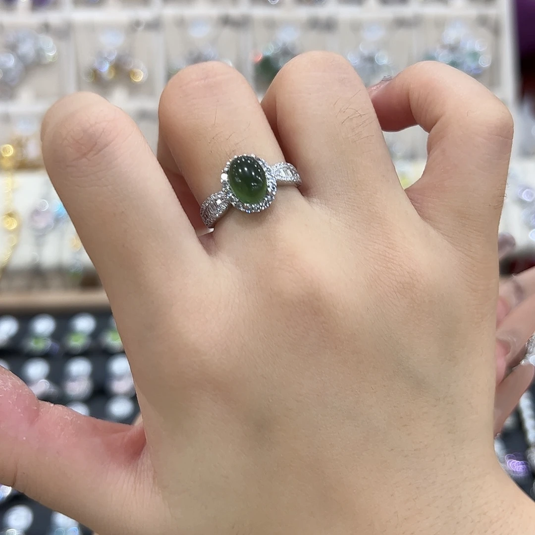岫玉银S925镶嵌戒指