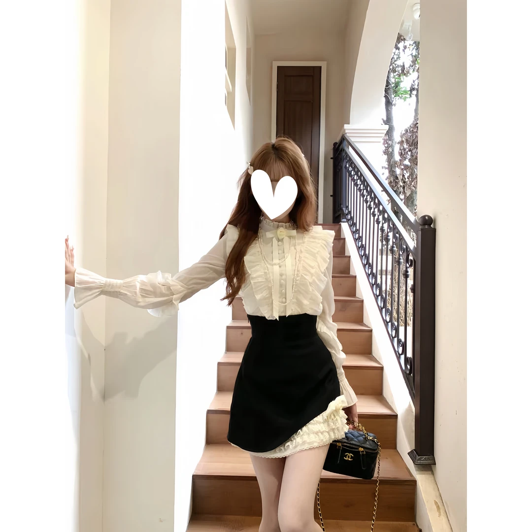 萝拉小姐 秋季新款甜美法式气质高级感衬衫千金风高腰半裙两件套