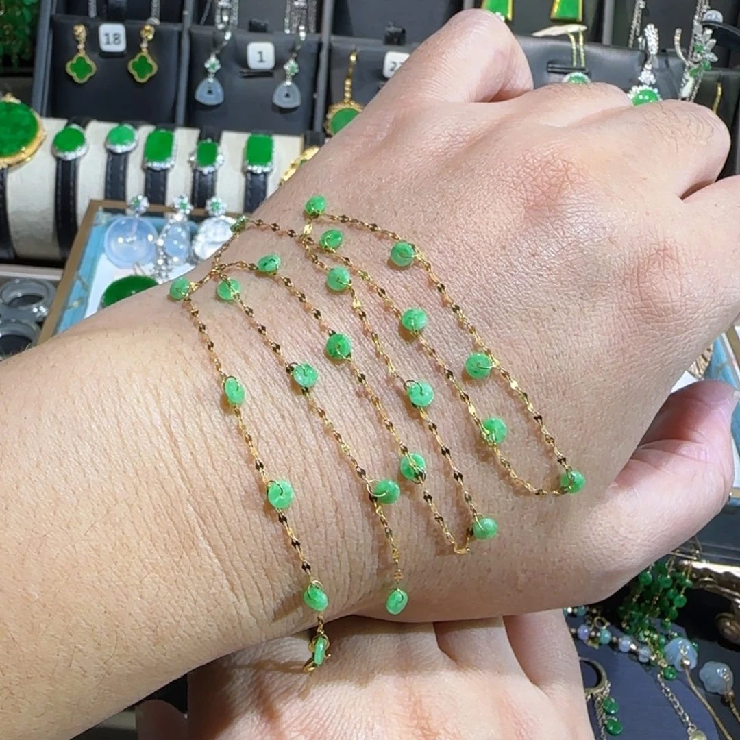 翡翠18K金镶嵌颈饰满天星45cm