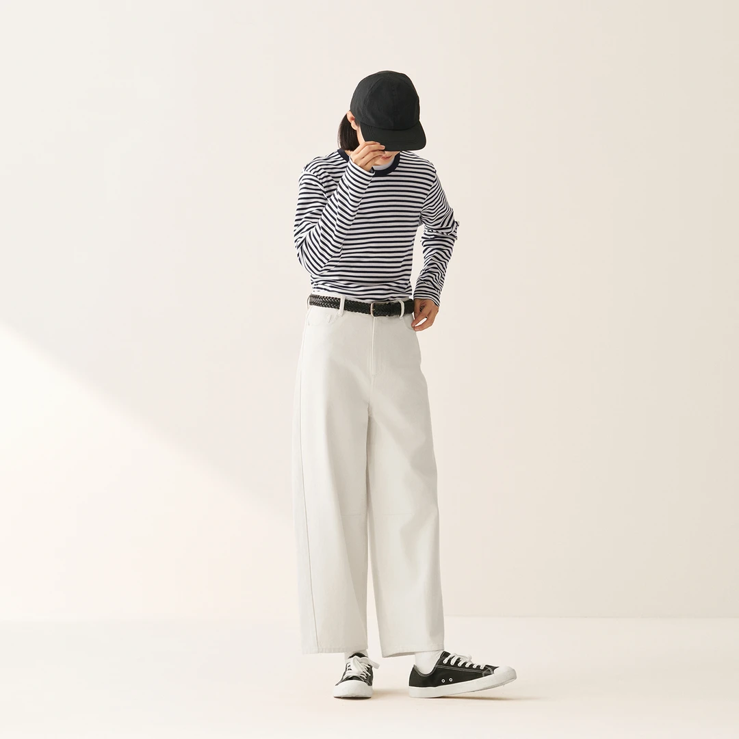 无印良品 MUJI  木棉混 牛仔桶形宽版裤秋季新品百搭宽松