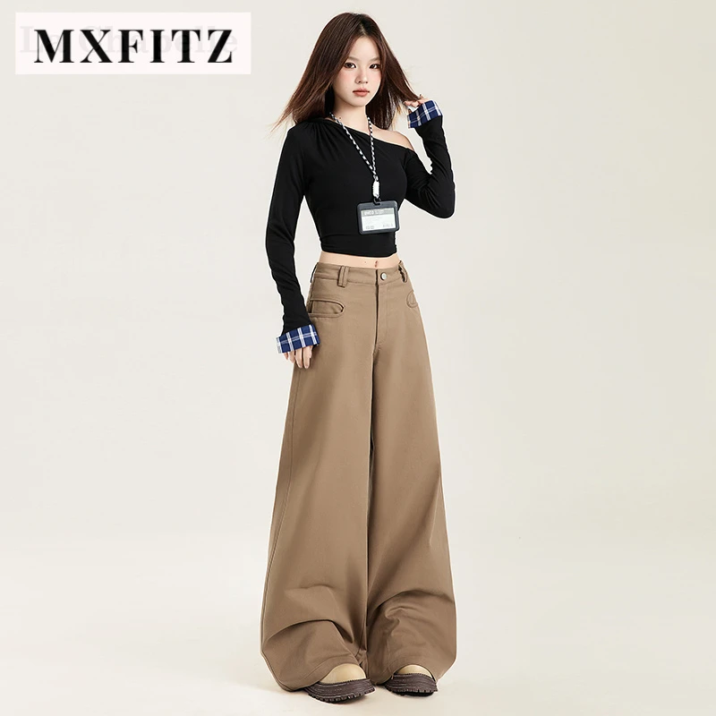 MXFITZ女装直筒休闲裤春秋新款高腰显瘦宽松垂感潮流拖地阔腿裤