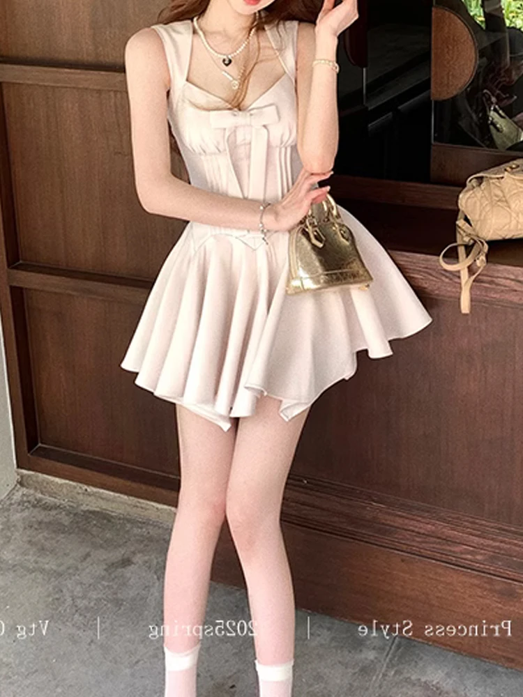 纯欲风红色玫瑰蝴蝶结公主连衣裙女小个子千金感无袖收腰小众裙子
