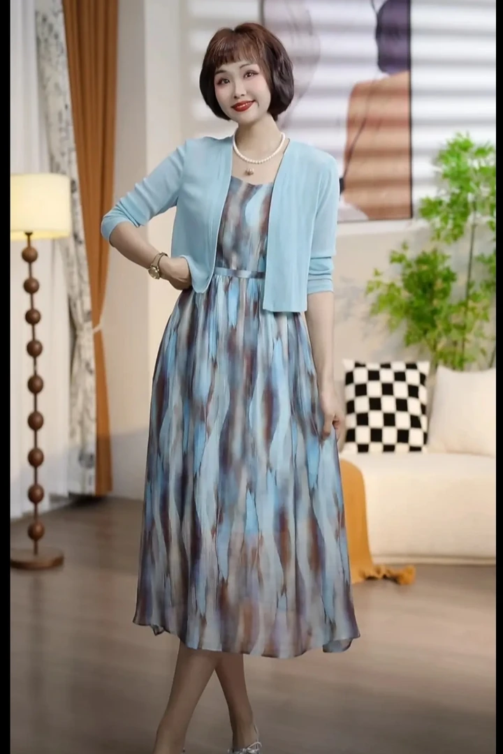 T006夏季时尚波西米亚吊带长裙开衫小外披两件套套裙AT