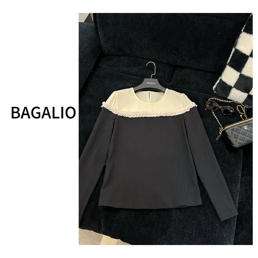 【BAGALIO】撞色木耳边小衫上衣  2673