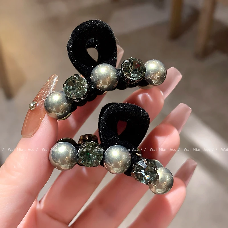 复古植绒珍珠小抓夹发饰女网红百搭刘海侧边夹气质轻奢半抓头饰