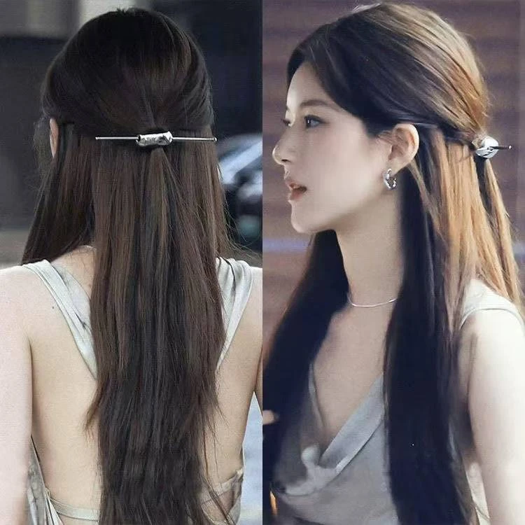 赵露思同款新中式银色月牙发簪高级感日常通勤半扎发中国风簪子