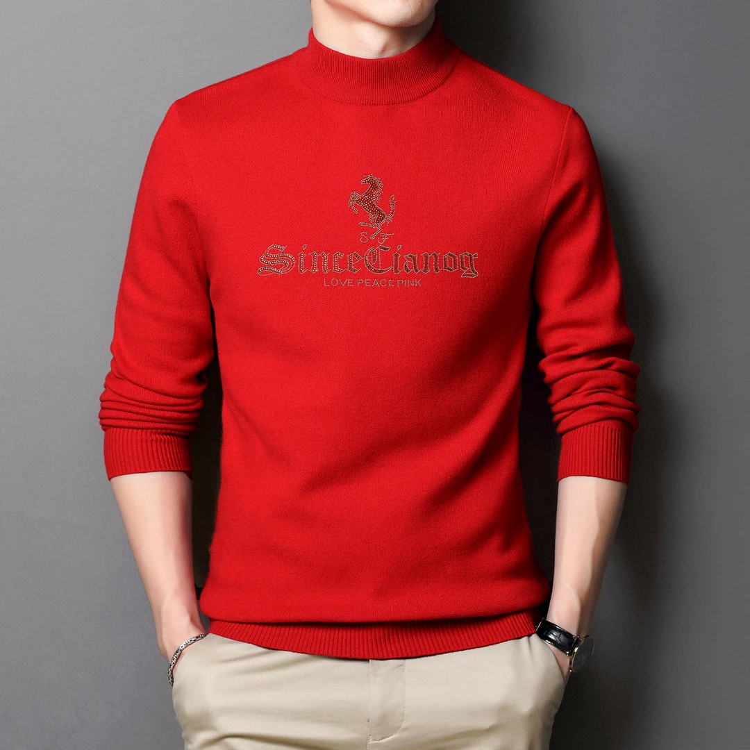 莱蒙璀本命年加绒加厚红色毛衣男2026马年新款小马针织衫过年衣服