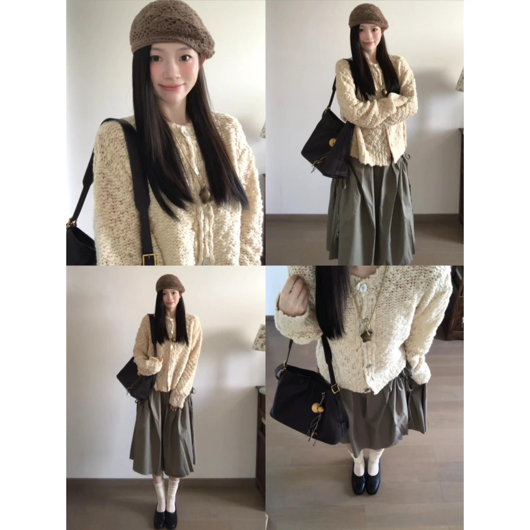 MARIE.COCO入秋一整套装韩系温柔慵懒风麻花针织衫毛衣工装半身裙