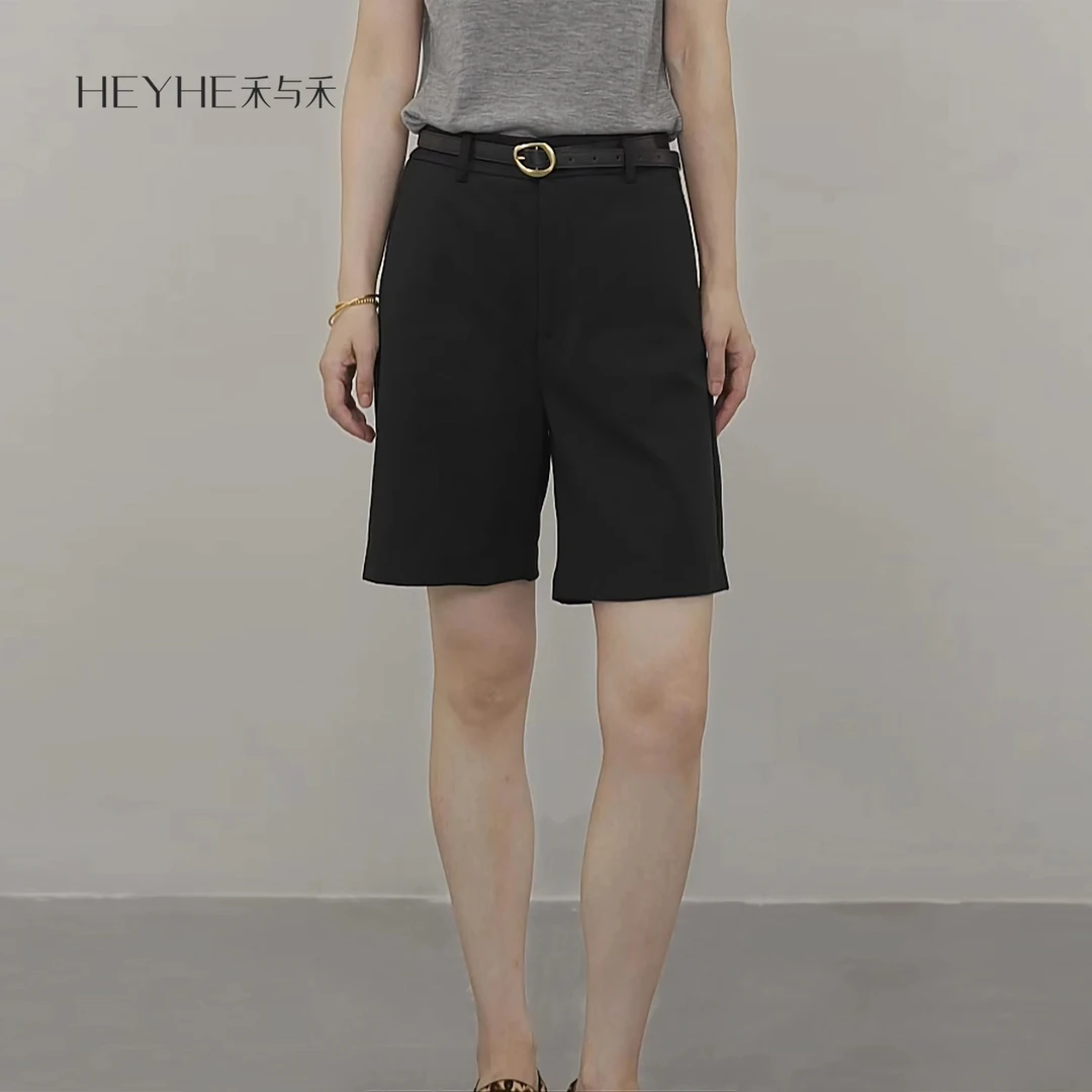 小禾【墨知】100棉罗马布时尚高腰简约百搭休闲西装直筒短裤