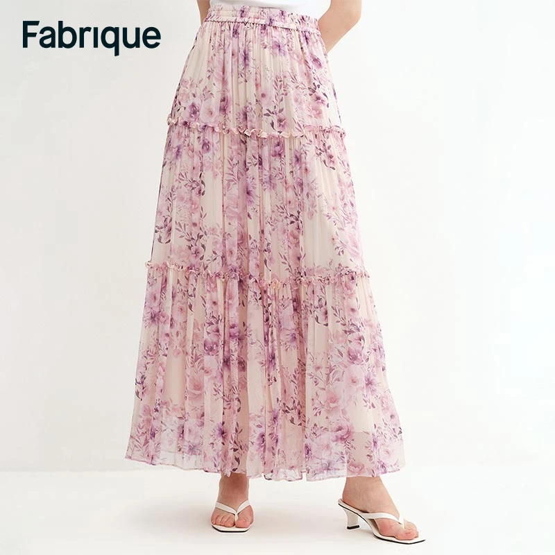 【Fabrique】 Mia春夏新款紫罗兰印花薄纱仙女裙松轻盈浪漫紧腰半裙