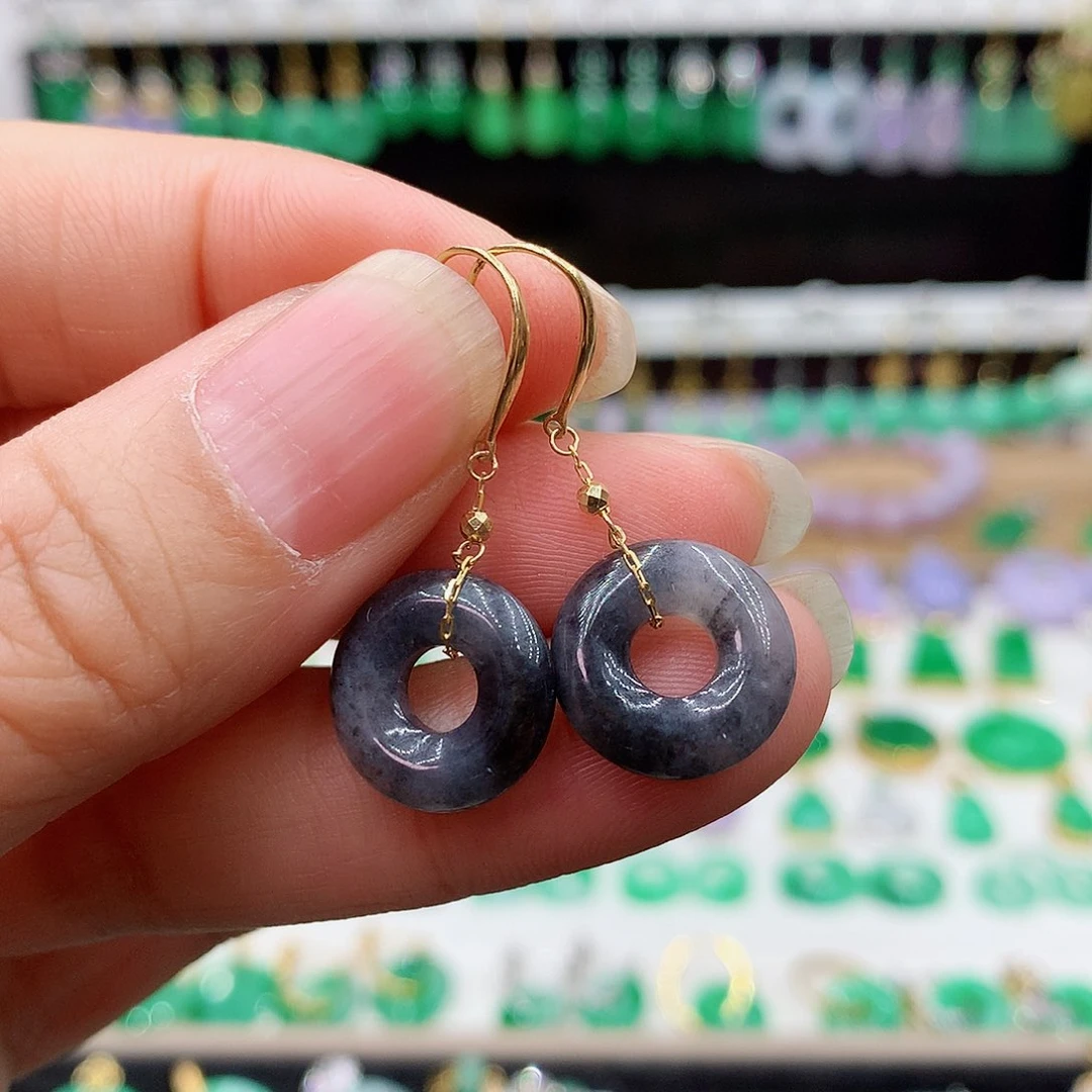 翡翠耳饰18K金镶嵌的