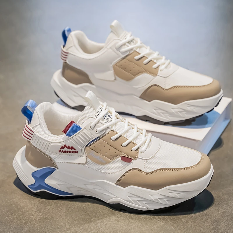 森刻男鞋2025春季新款软底舒适耐磨百搭潮网面透气老爹休闲跑步