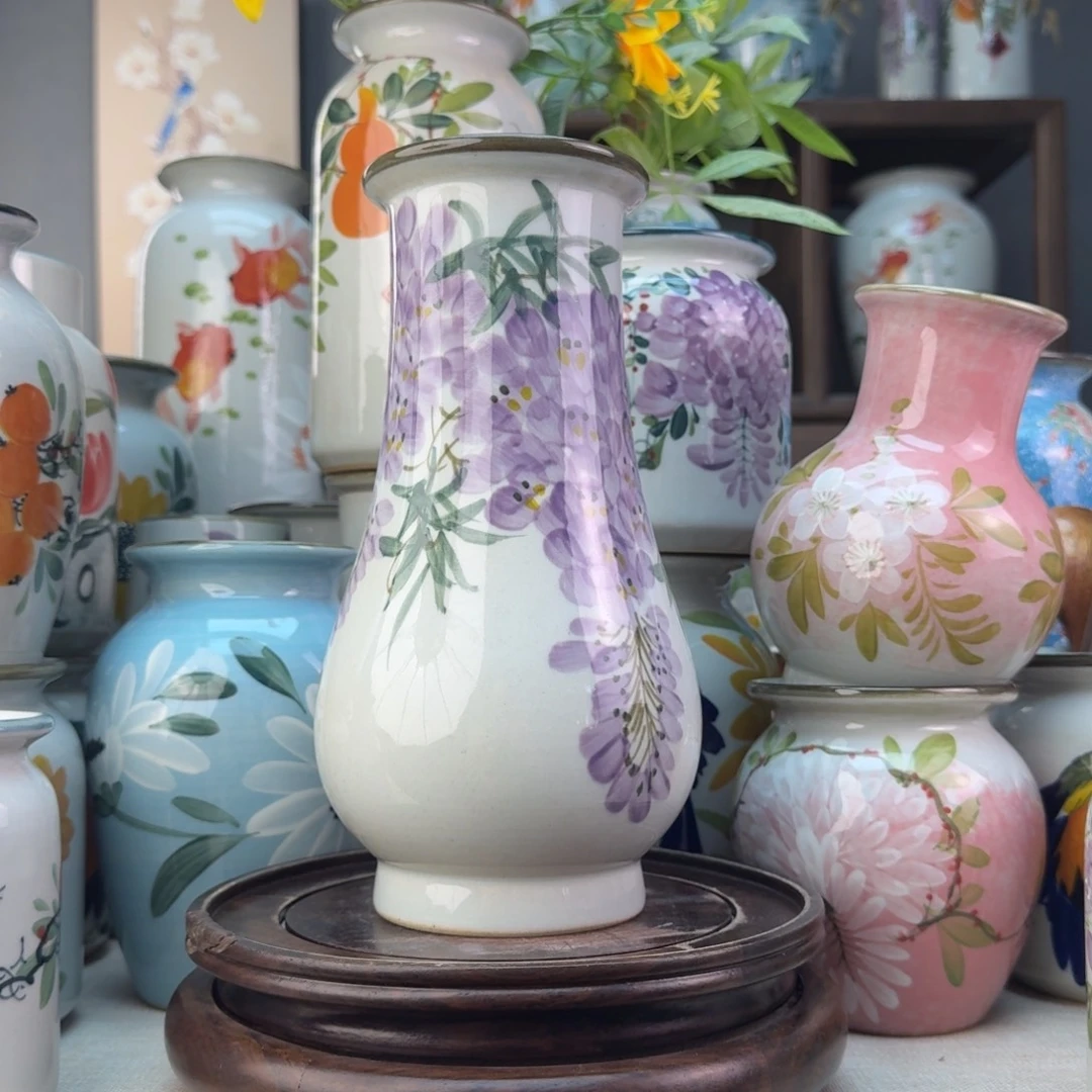 景德镇陶瓷手绘花瓶无孔