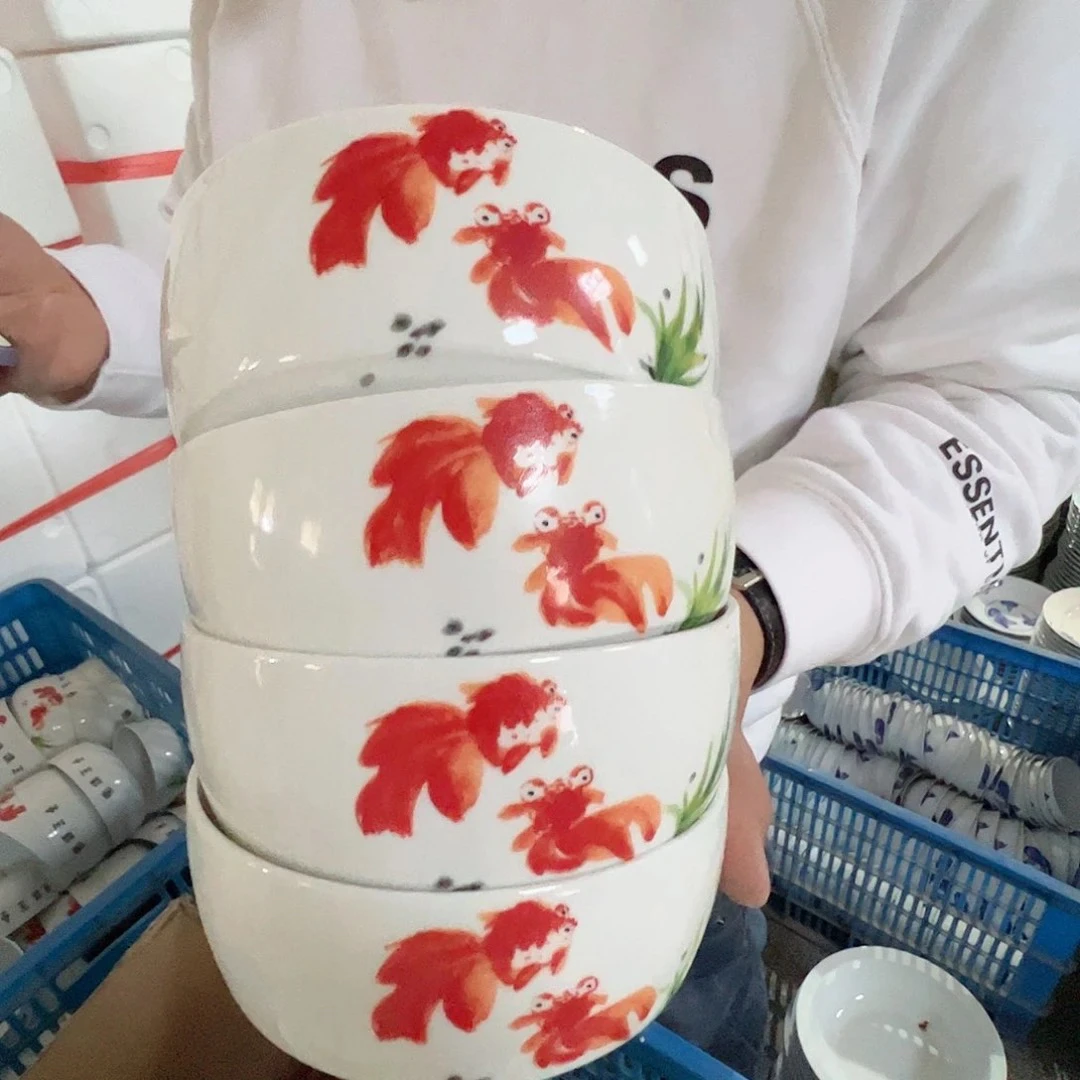 景德镇高温陶瓷5.5寸金玉满堂面碗4只