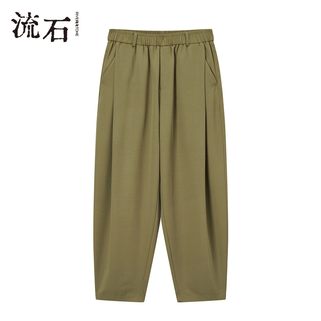 流石男装经典冰丝弯刀休闲裤2025年夏季新款男款抗皱时尚阔腿长裤