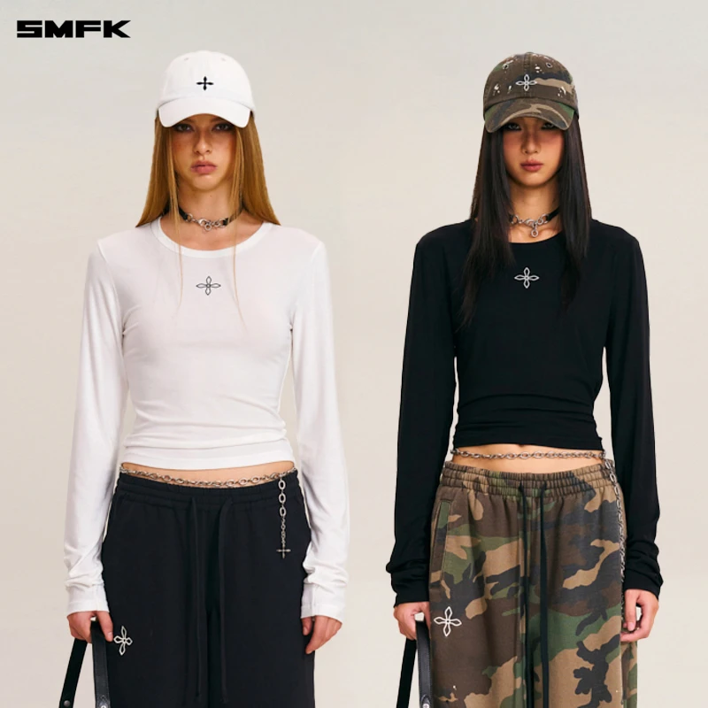 SMFK十字印章醋酸修身上衣 CP012B3 运动修身圆领复古上衣