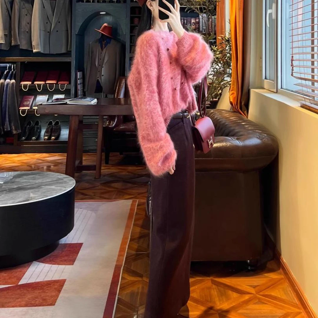 冬装搭配一整套大码胖mm软糯粉色毛衣半身裙韩系气质减龄套装裙女