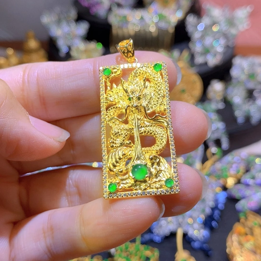 吊坠(不含链)银S925镶嵌翡翠