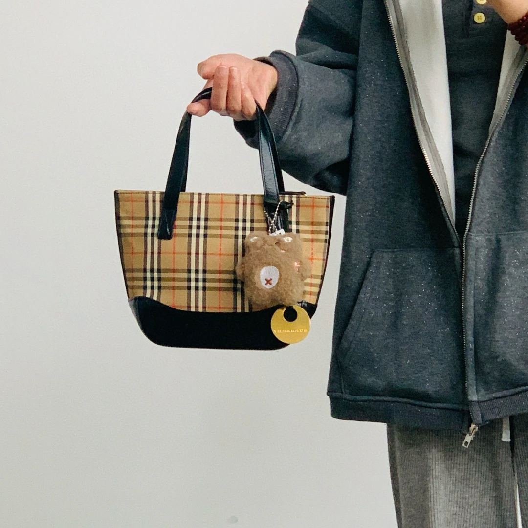 95新 BURBERRY/博柏利 bbr 经典格纹小手提托特手提包