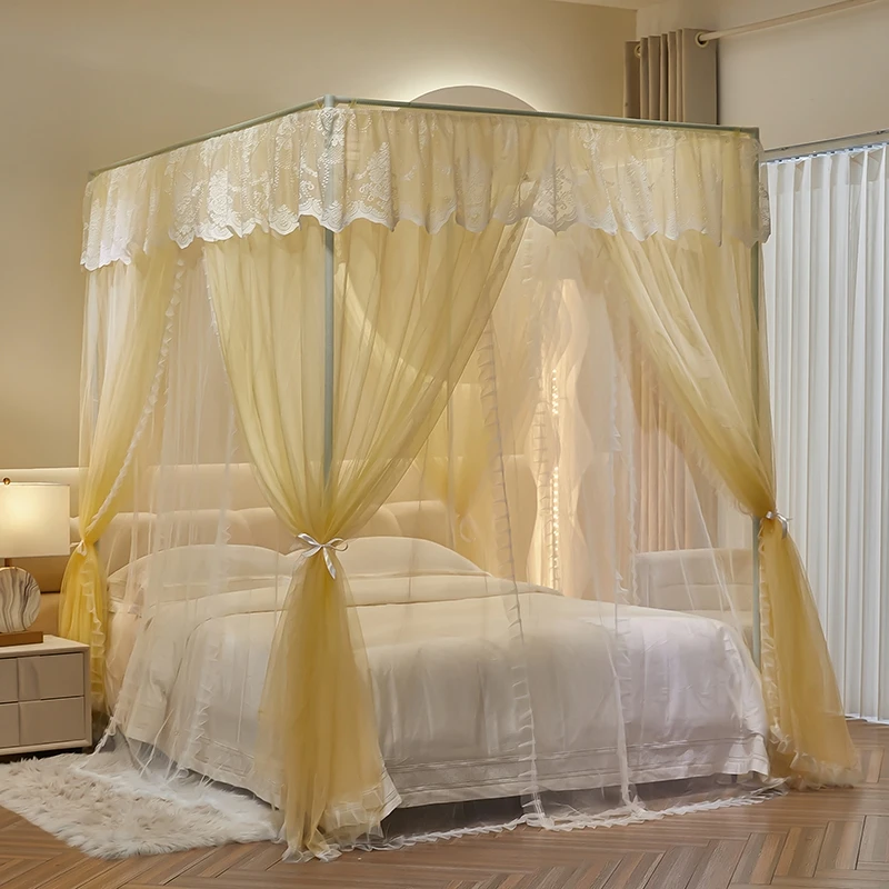 网红家用卧室加厚加粗欧式公主风三开门宫廷双层纱落地式蚊帐玥