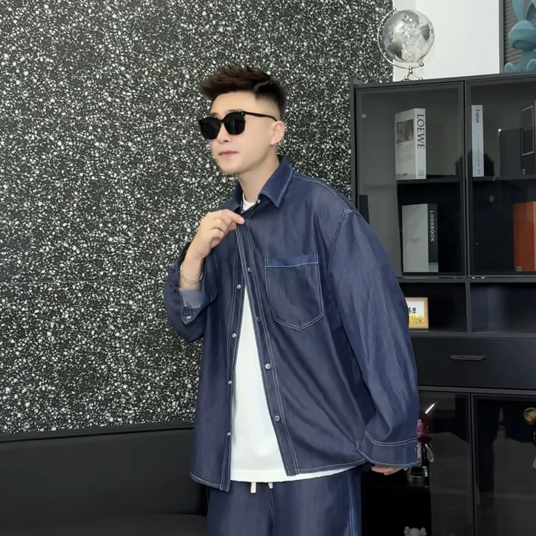 【语乐3店】25103莱赛尔天丝牛仔套装夏季薄款休闲宽松衬衫外套短裤