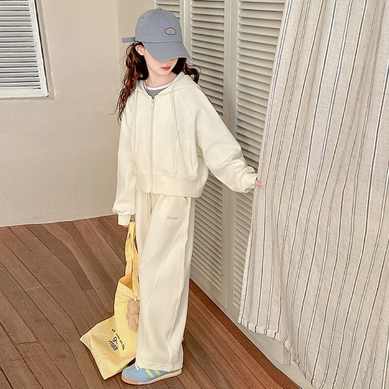 女童春秋款运动套装2025新款儿童女孩洋气时髦连帽开衫卫衣两件套