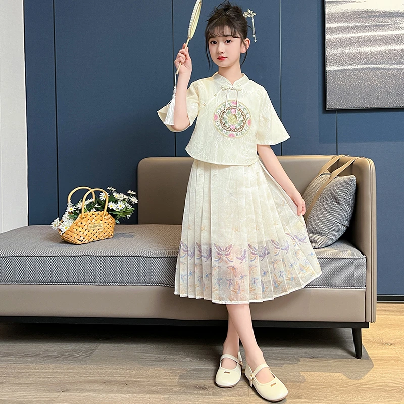 女童夏季连衣裙2025新款儿童中国风马面裙套装女大童夏装汉服裙子