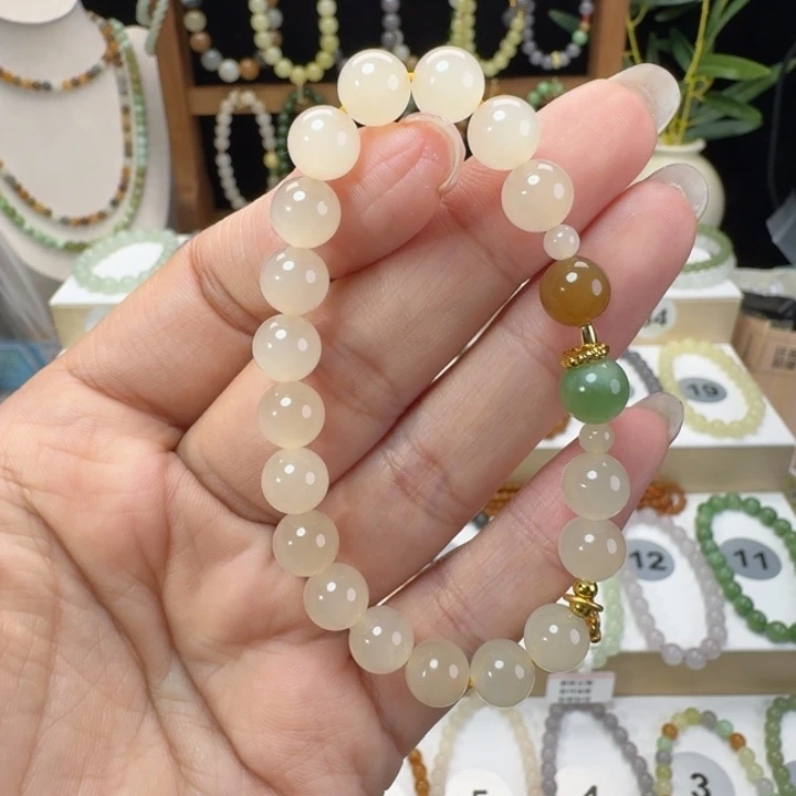 和田玉未镶嵌手串卡8蜂蜜水设计款