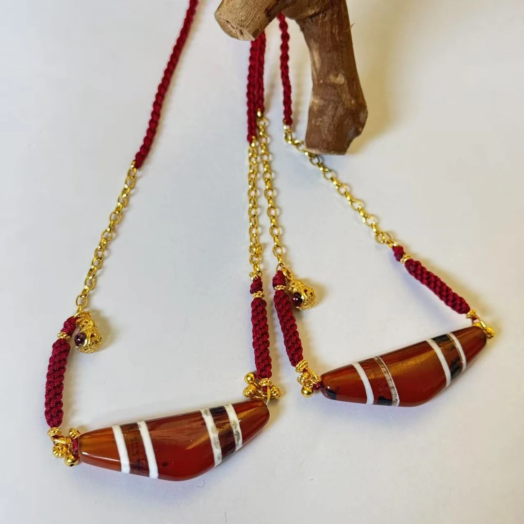 【景润】天然玛瑙牛角形珠珠吊坠手工编织锁骨链 多样性发其一