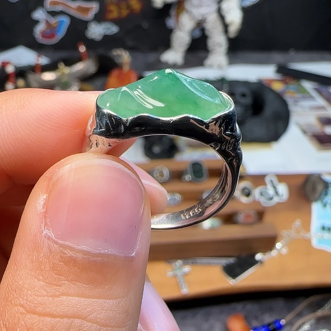 被***8翡翠银S925镶嵌戒指