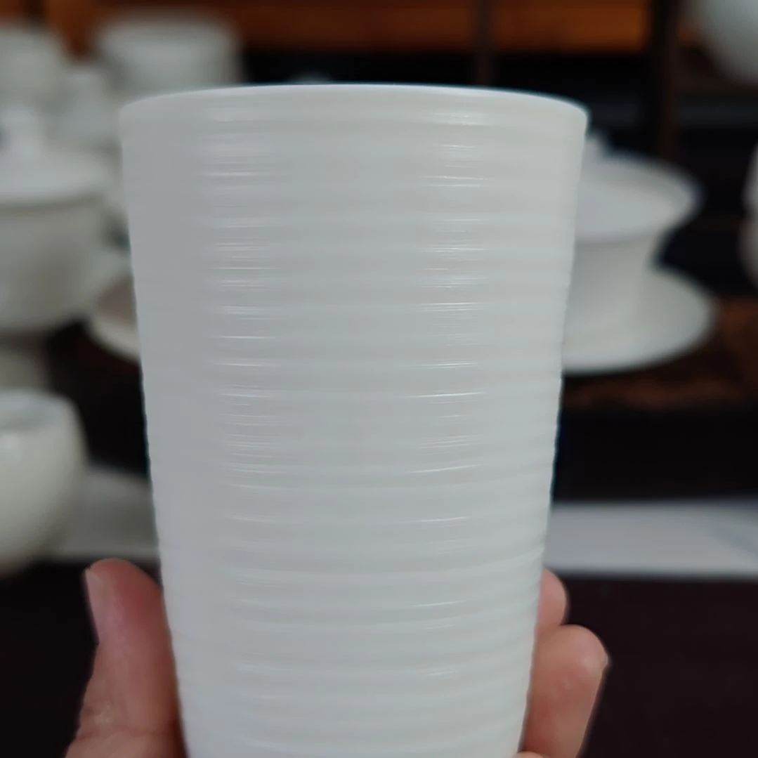 玉脂白素烧磨砂纹水杯可乐杯