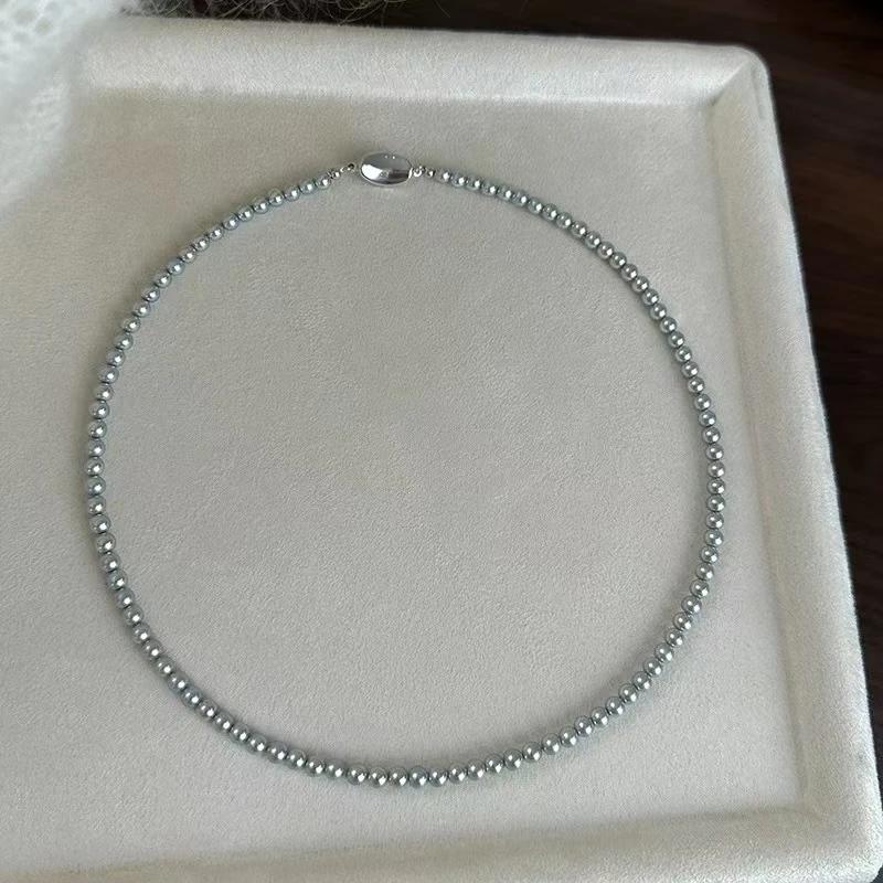 链子925银 【先鉴后发】海水灰色气质高级感低调小米珠4mm手工百搭