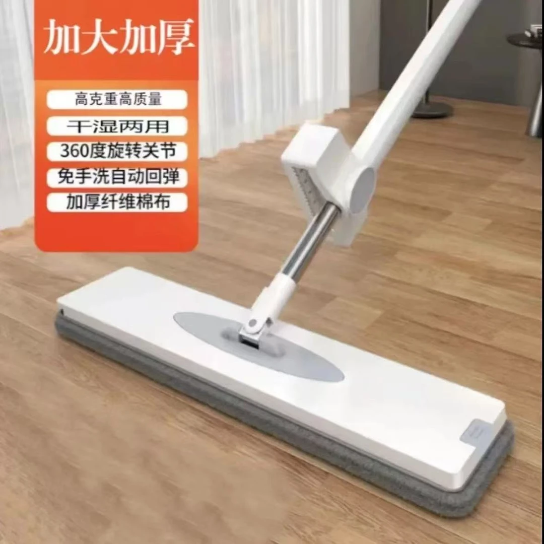 L-35cm免手洗平板懒人拖把【白/绿色随机发】家用拖地平板拖把