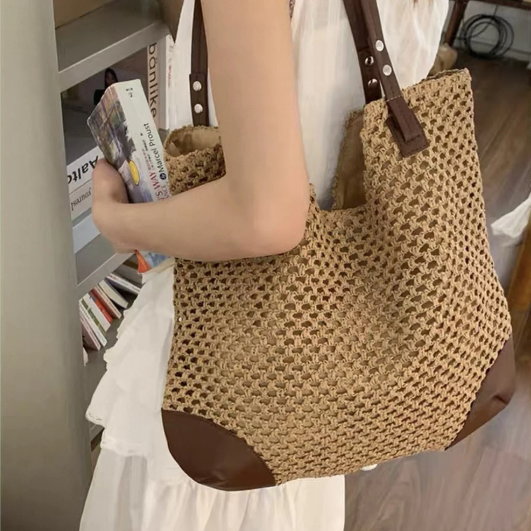 夏季草编包包女2025新款潮复古文艺托特包民族风大容量编织包小众